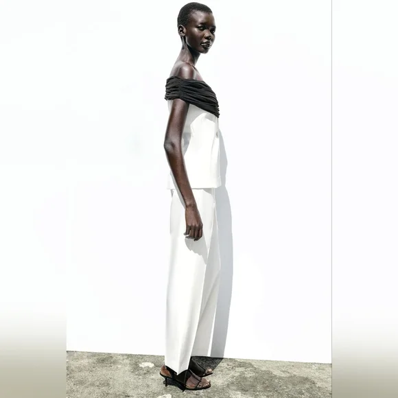 ZARA 2 PIECES CONTRAST BUSTIER TOP WITH PIECE COMBINATION WAIST PANTS SIZE S - Picture 5 of 16